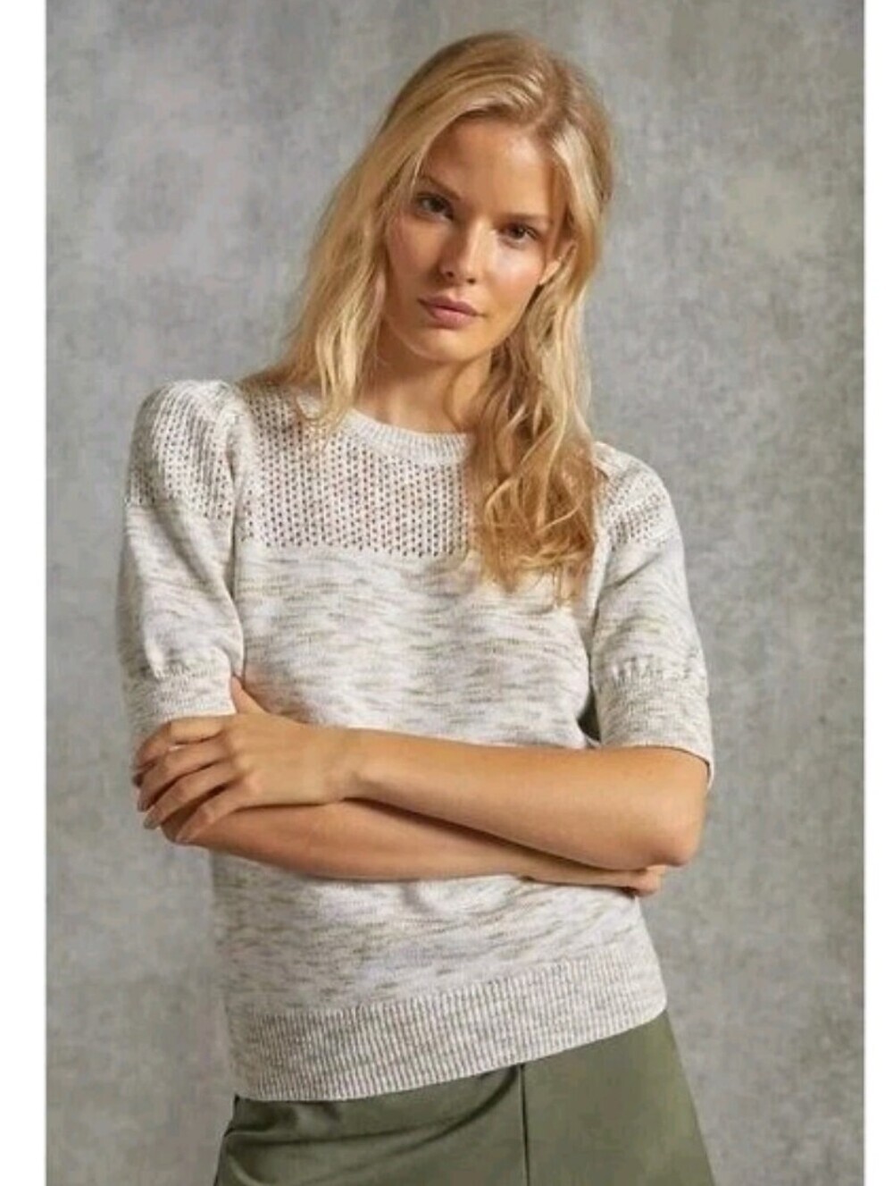 Anthropologie Cameron Short Sleeve Sweater Blouse Knit Crochet Minimalis Medium